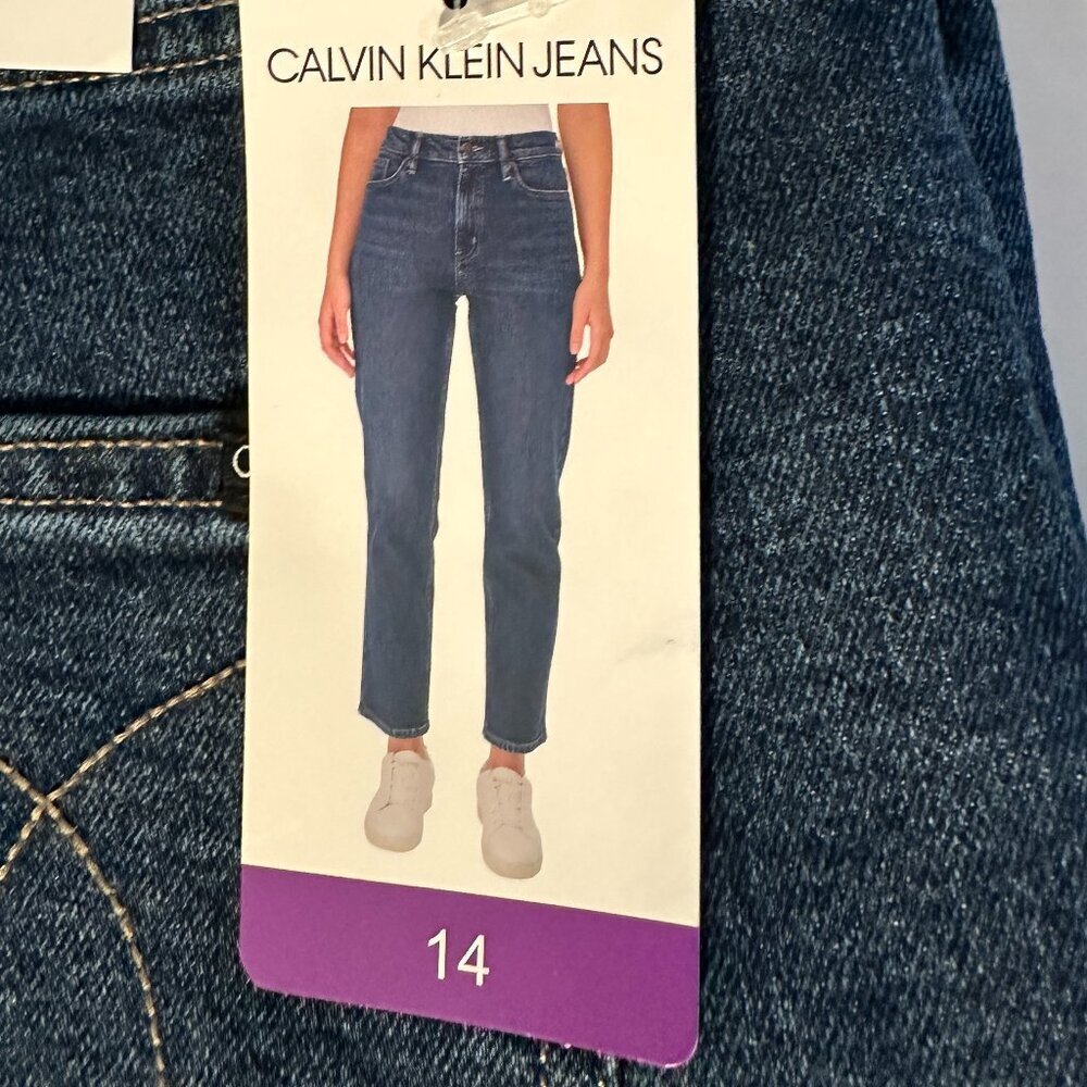 Calvin Klein Jeans Women's Size 14 Dark Blue High Rise Straight Leg Casual NEW